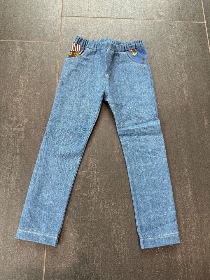 Jeans, Hose, Gr. 98, selbst genäht, blau, WIE NEU! in Stürzelbach