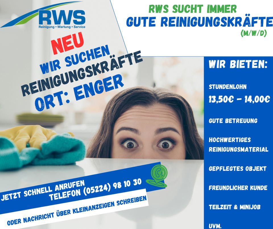 Reinigungskraft / Springer (m/w/d) für die Industriereinigung in 32120 Enger gesucht in Enger