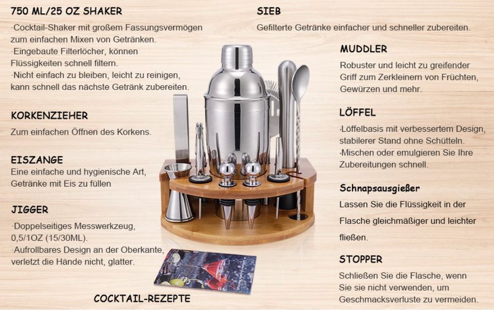 Cocktail Shaker Set mit Ständer, 750ML 16 Teiliges Set - NEU in Sachsenheim