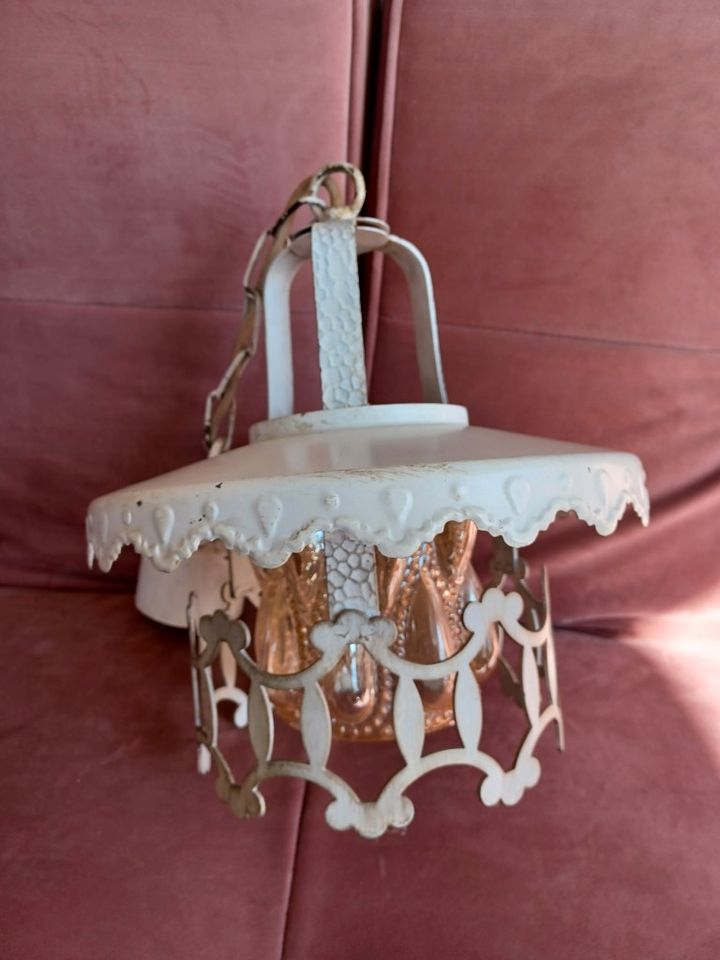Vintage creme Metallampe Hängelampe Lampe Leuchte Deckenlampe in Coburg
