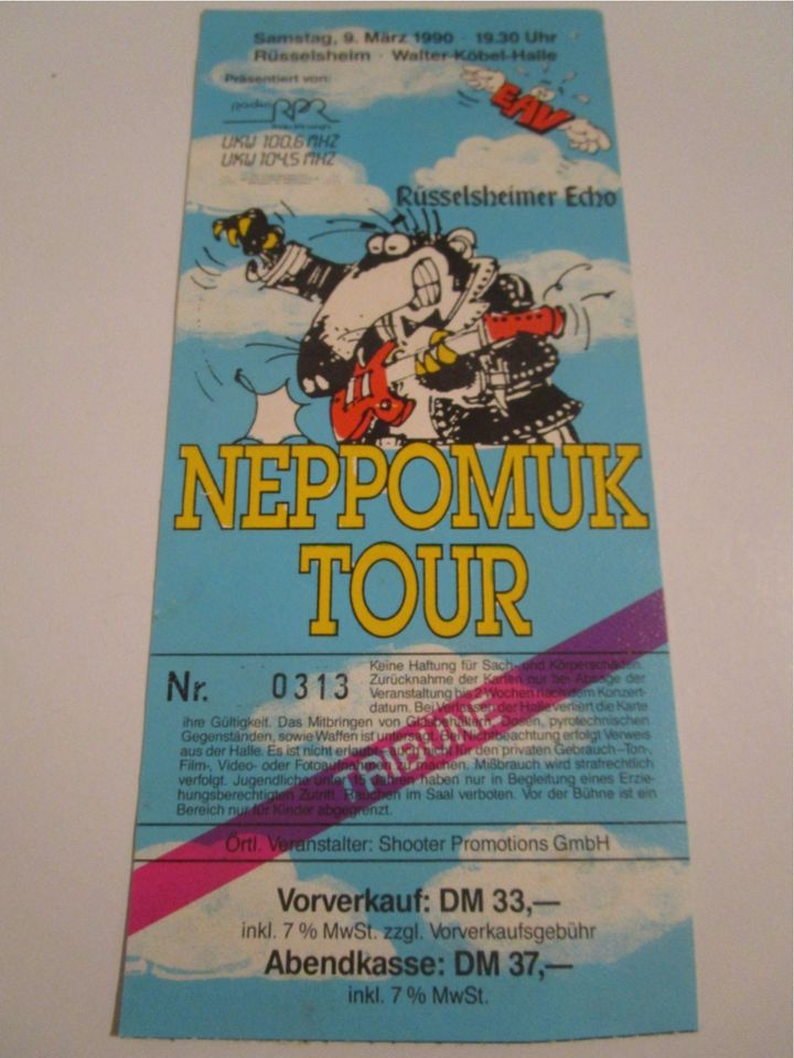 E.A.V., Ticket, "Nepomuk-Tour", Vintage, 9.3.1990 in Worms