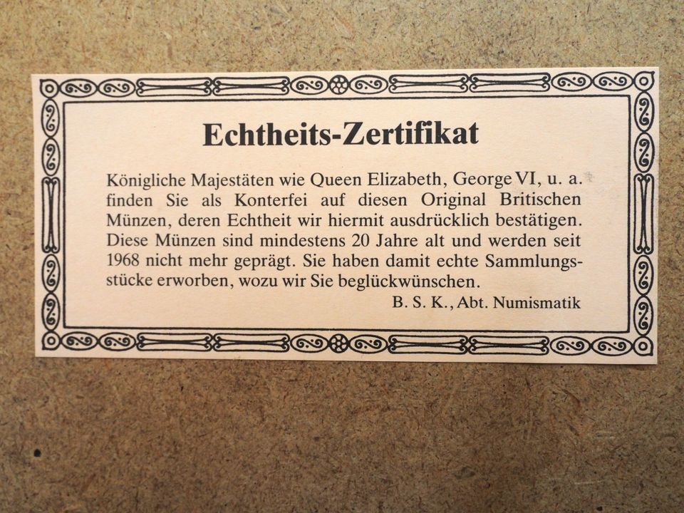 Münzsammlung Royal House of Windsor, Münzen mit Zertifikat in Königsbach-Stein 