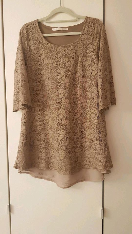 Tunika lange Bluse Gr. 42 Spitze taupe Kleidchen in Buxtehude