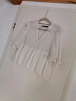 Bluse Spitze Kurzärmelig Schößchen Zara Damen weiß Creme Hessen - Ebsdorfergrund Vorschau