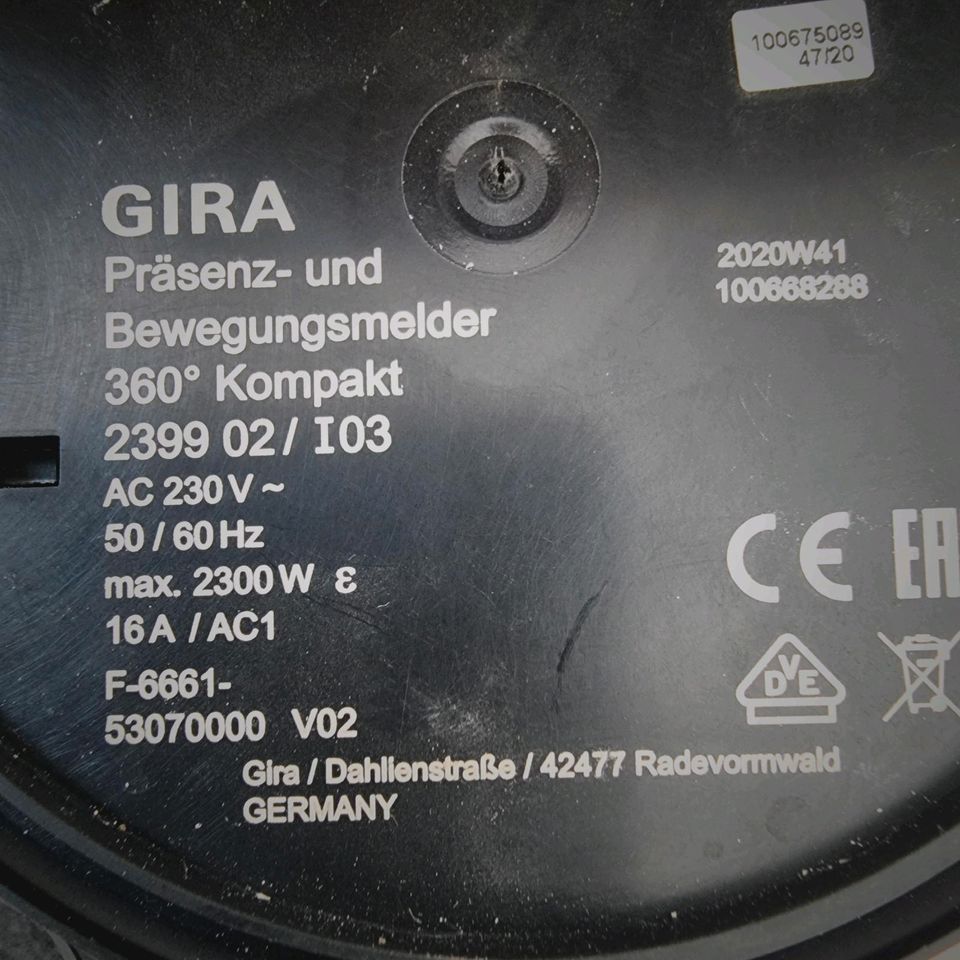 Gira 360° Kompakt Präsenzmelder Bewegungsmelder Jung Licht Busch in Ilsede