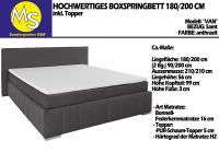 Boxspringbett Bett 180/200 +KSMatratze H2 +Topper Samt anthra Nordrhein-Westfalen - Mettingen Vorschau