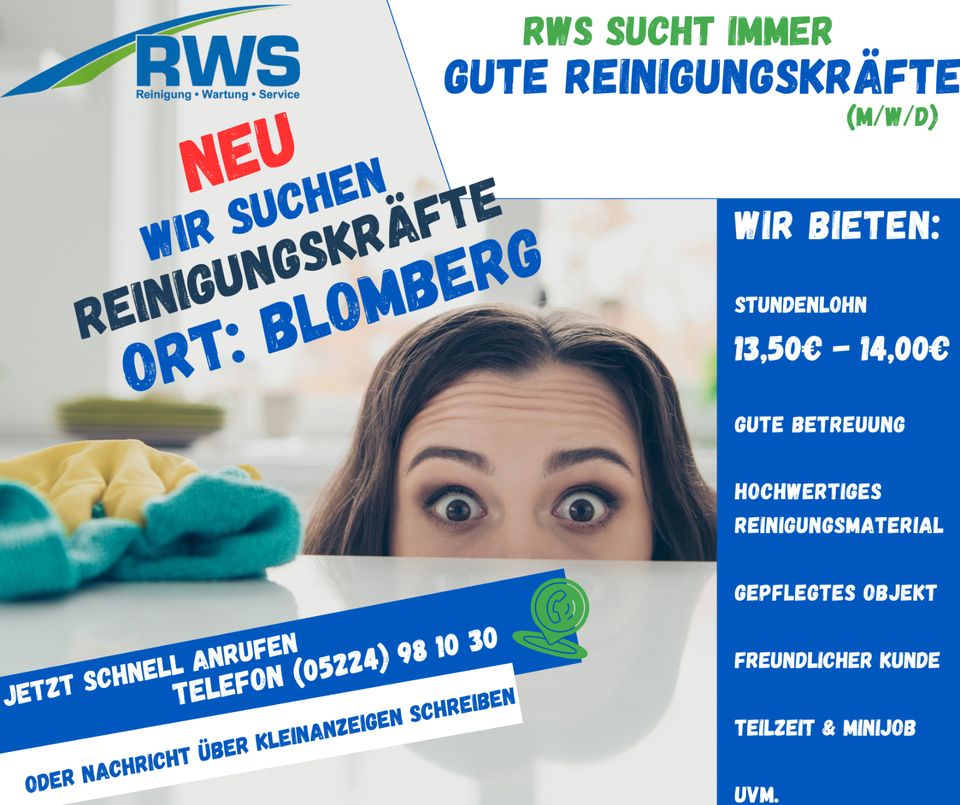 Reinigungskraft (m/w/d)  für Blomberg gesucht in Blomberg