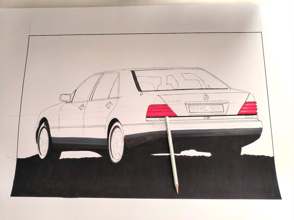 Mercedes Benz W140 S Klasse selbstgemaltes Bild AMG in Friesoythe