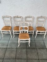 Holz Stühle Set (5x) Rattan Geflecht weiß Shabby Look Hessen - Langgöns Vorschau