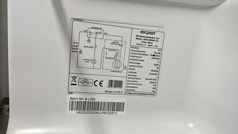 Einbau Kühlschrank Gefrierkombination exquisit EKGC265/-1 A+ in Hamminkeln