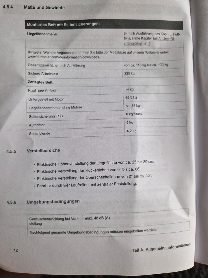 Pflegebett der Marke Burmeier "Regia"  mit TSG in Kirf