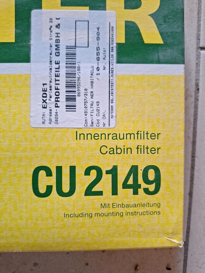 Renault Laguna 2  Mann Filter CU2149 Innenraum Filter neu in Güntersleben