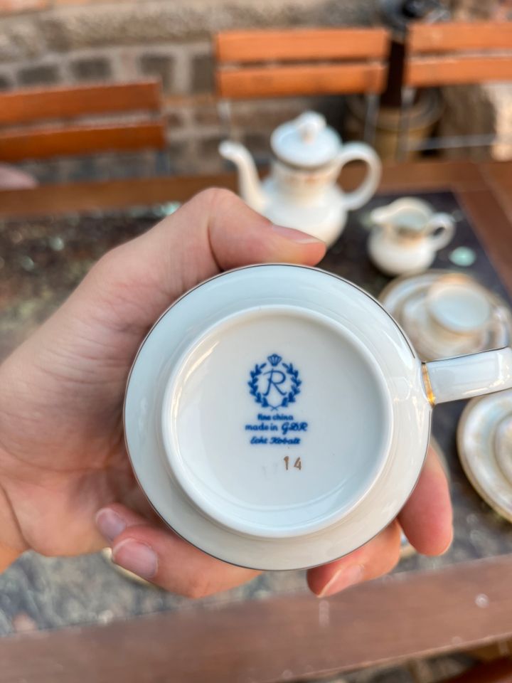 REICHENBACH DDR Kaffeeservice Fine China Echt Kobalt Blumendekor in Erfurt