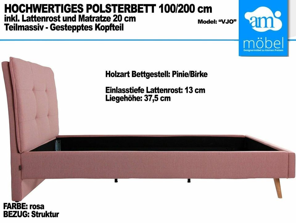 Bett Polsterbett 100/200 cm mit Lattenrost und Matratze rosa in Bremen