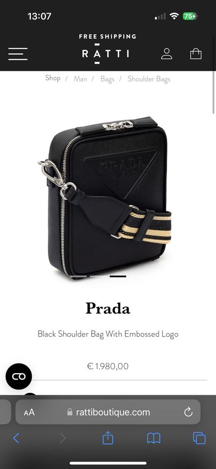 Prada Black Shoulder Bag With Embossed Logo in Berlin