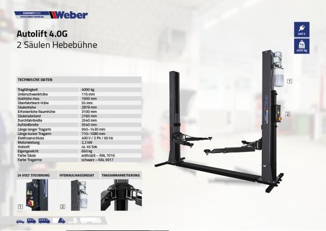 2 SÄULEN HEBEBÜHNE WEBER EXPERT SERIE 4.0G MIT GRUNDRAHMEN NEU in Wenden