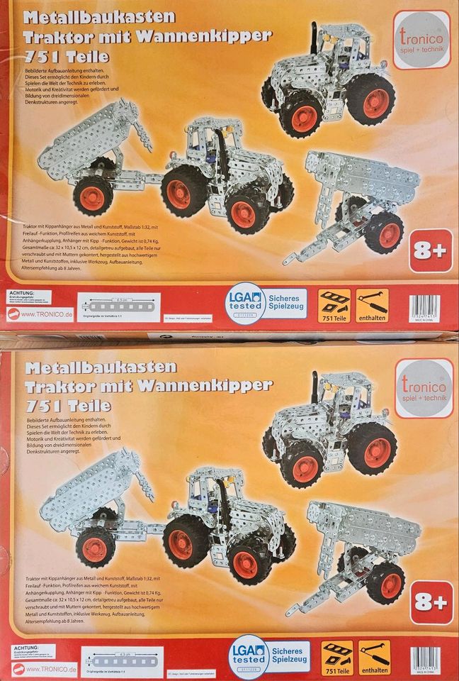 2 x Metalbaukasten Traktor mit Wannenkipper in Au