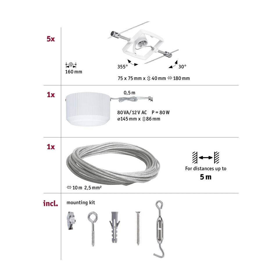 Paulmann Lampen Seilsystem Komplettset in weiß in Schwalmtal