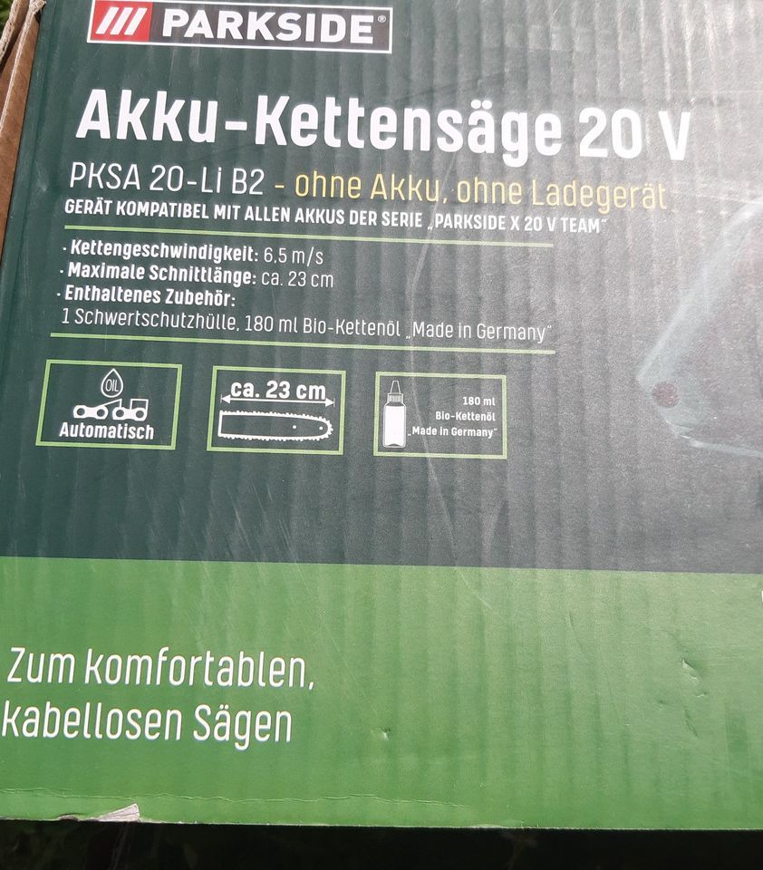 Parkside 20V Akku Kettensäge »PKSA 20-Li B2« mit Akku/Ladegerät in Sachsen  - Bad Gottleuba-Berggießhübel | Heimwerken. Heimwerkerbedarf gebraucht  kaufen | eBay Kleinanzeigen ist jetzt Kleinanzeigen