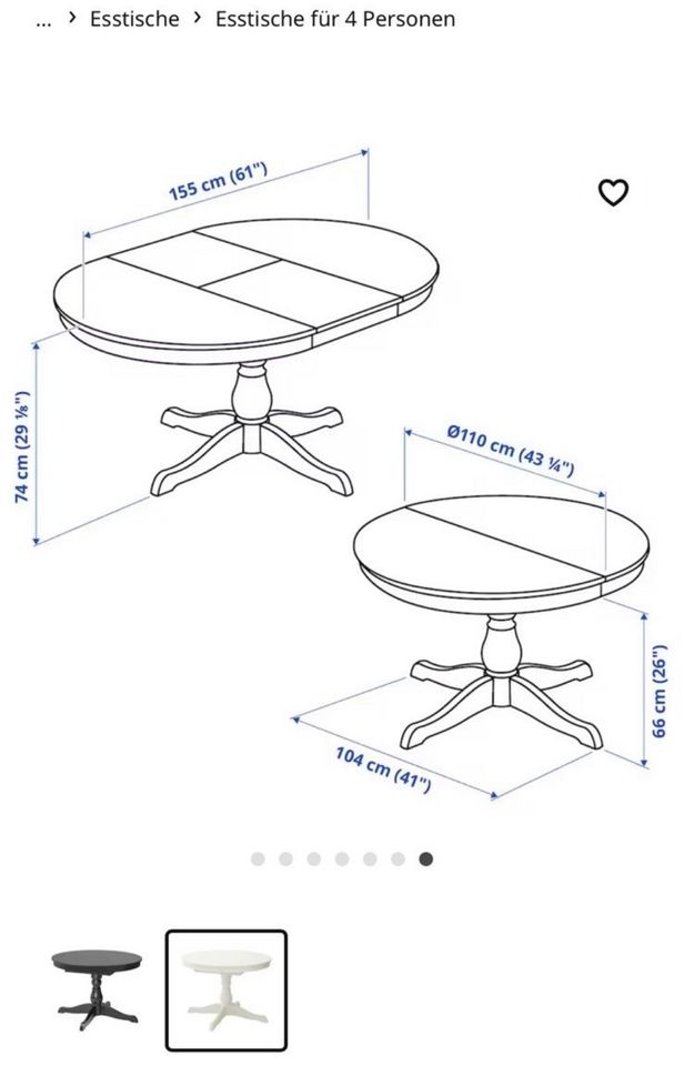 Ikea Tisch Ausziehbar Sitzgruppe Stühle Weiss Rund Ingatorp in Regensburg