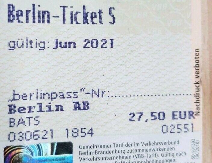 Abgelaufen BVG Monatskarte Berlin Ticket S Juni 21 in Berlin