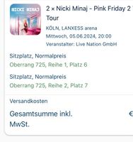 Ich biete 2x Nicki Minaj Tickets für Köln - Sitzplatz Stuttgart - Stuttgart-Süd Vorschau