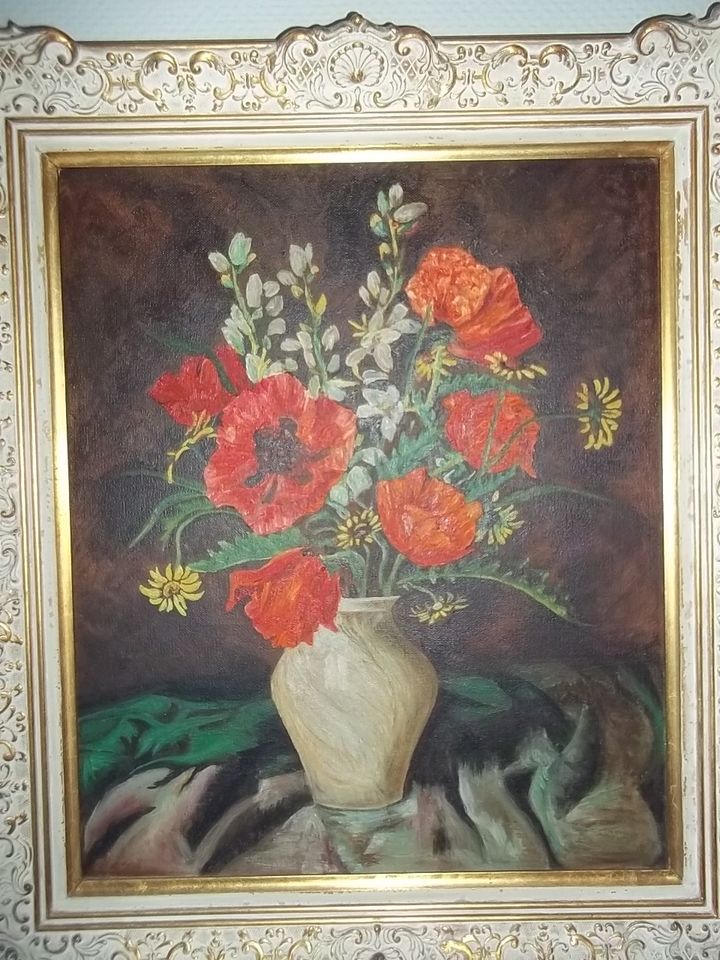 ,,Bunte Blumen in Vase´´ Ölgemälde Unikat Öl auf Holz 60x50cm in Essen