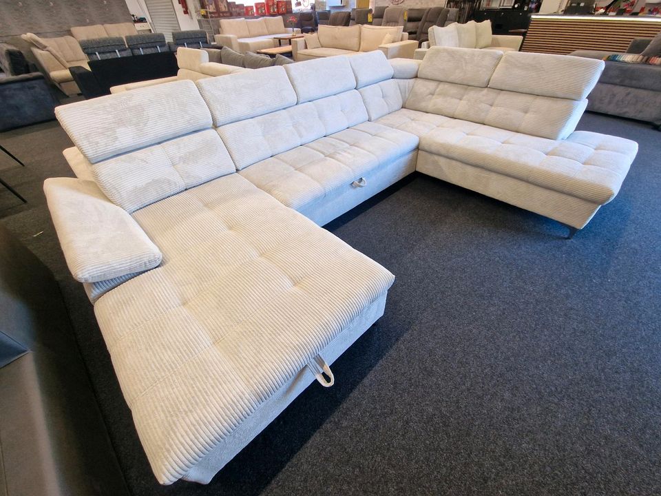 ⭐Sofa XXL- Wohnlandschaft U-Form Cord beige mit Schlaffunktion⭐ und Bettkasten Möbel Wurm in Osnabrück