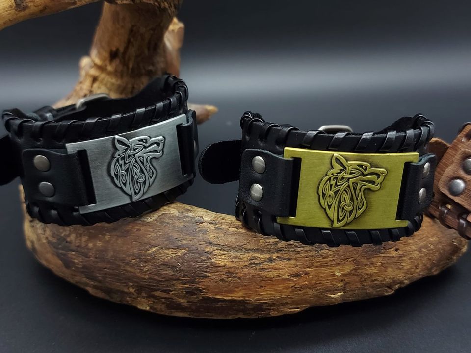 Armband Lederarmband Wolf Echtleder Schmuck Wikinger Viking NEU in Spickendorf