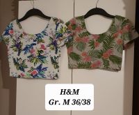 H&M Sommer Top crop Baumwolle grau weiß pink Blumen S M 36 38 Berlin - Neukölln Vorschau