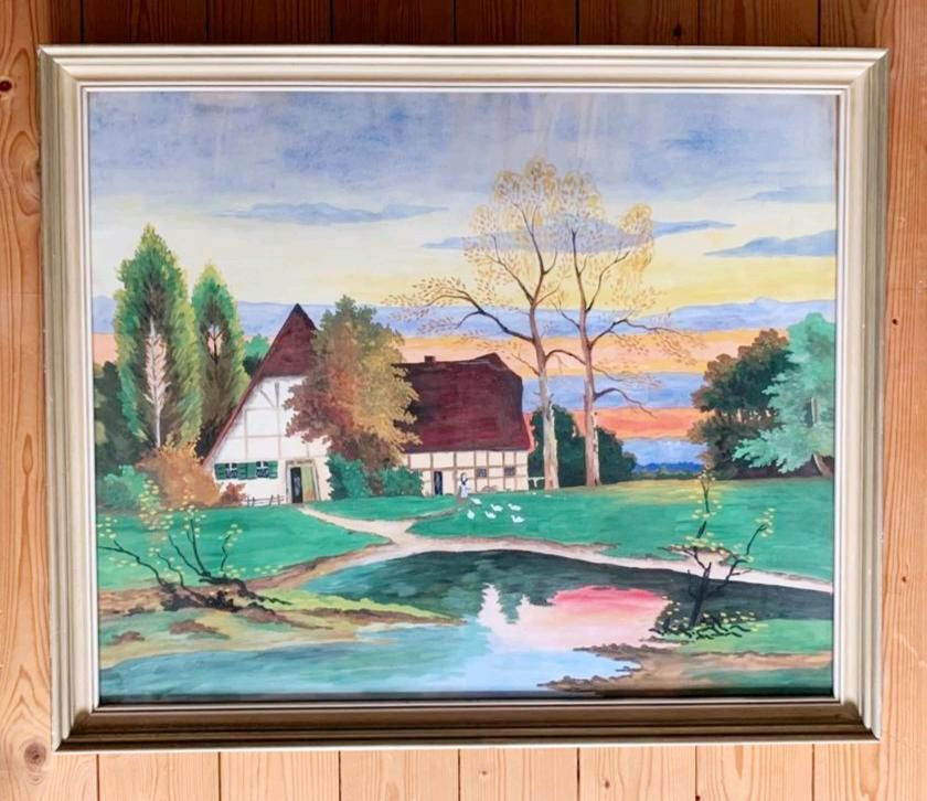 Gemälde / Bild Bauernhof / Sonnenuntergang / goldener Rahmen76x64 in Hövelhof