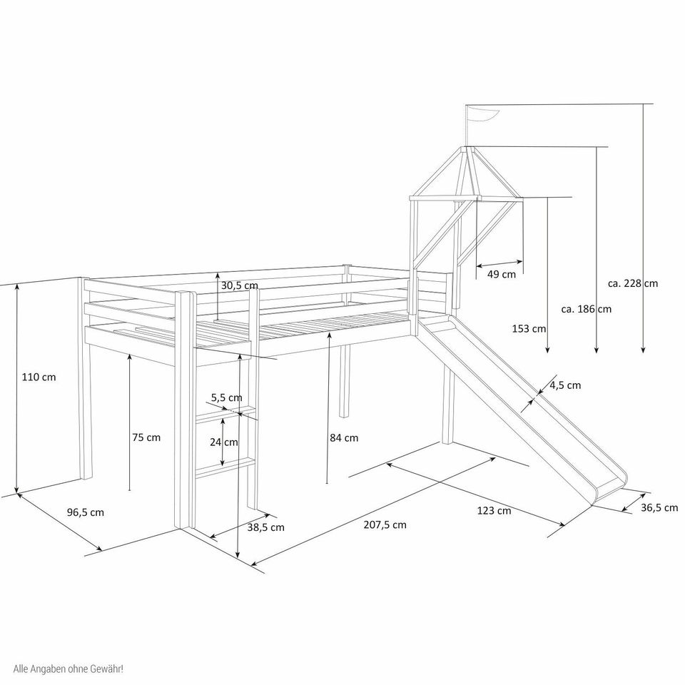 Hochbett Kinderbett Stockbett 90x200 cm Rutsche Turm Rosa VB229€* in Magdeburg