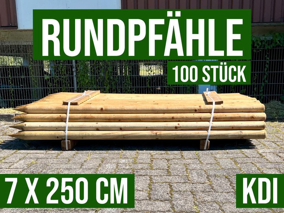 100 Pfähle Pfosten Holzpfahl Baumpfahl Rundpfahl - 7 x 250 cm KDI in Lennestadt