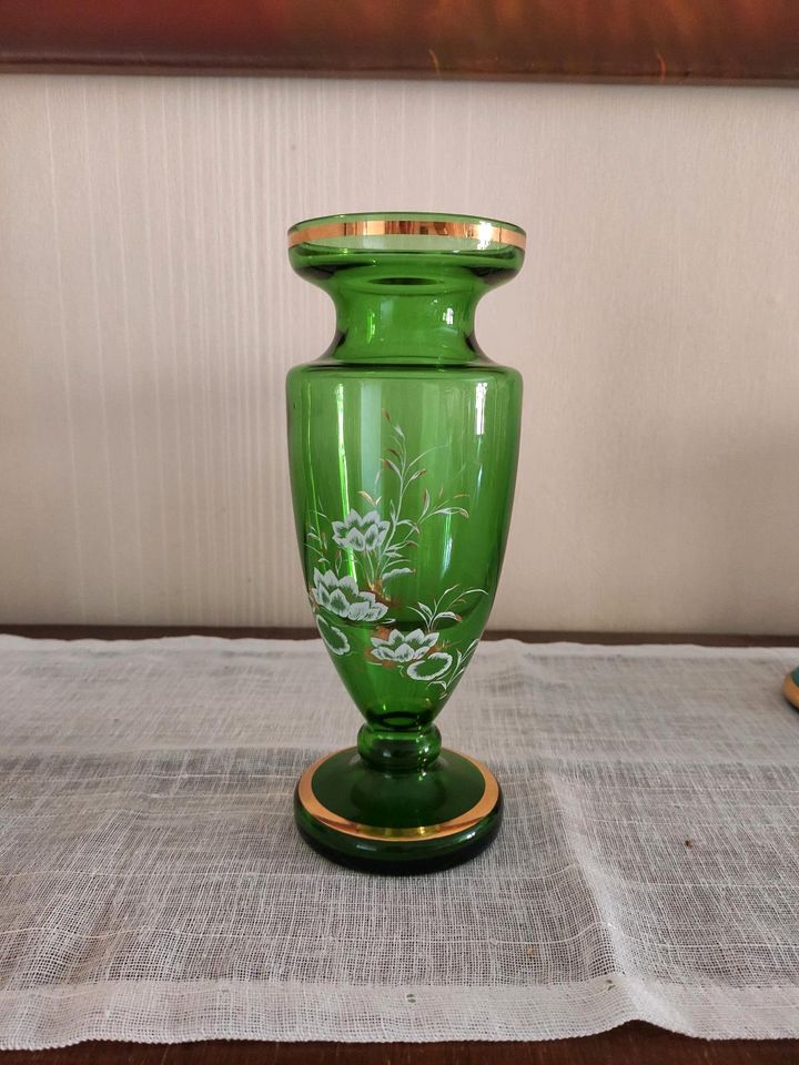 Vintage Vase Blumenvase böhmisches Glas bemalt in Römhild