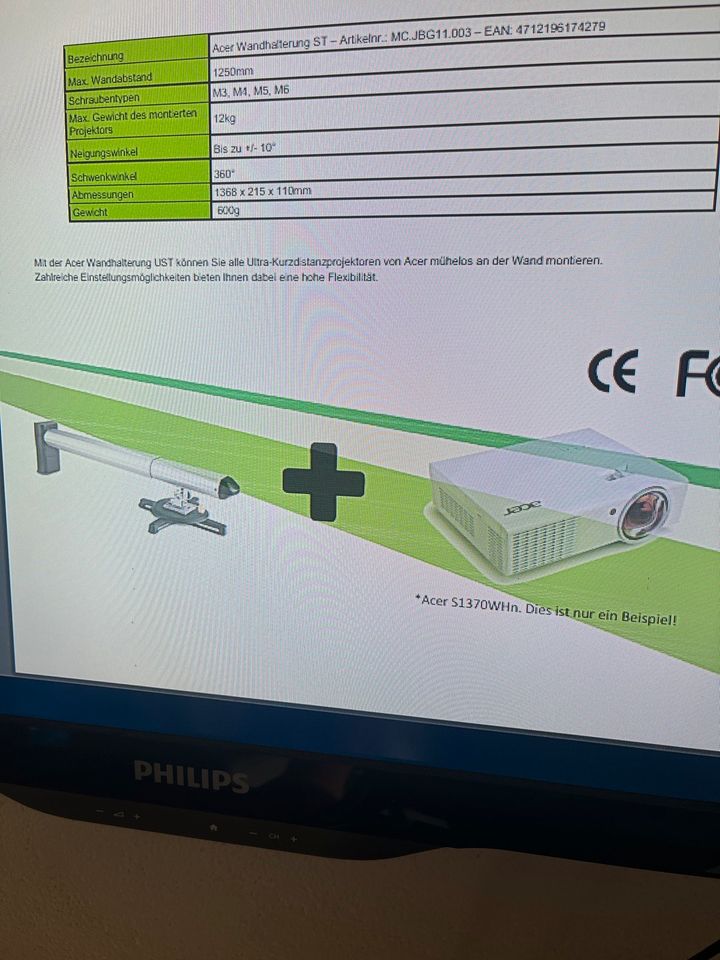 Acer SWM02 universelle Wandhalterung für Kurzdistanzprojektoren in Wildberg