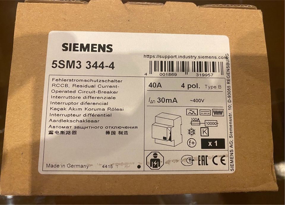 Siemens RCCB, 5SM3 344-4 (FI) *NEU* 40A in Gundersheim