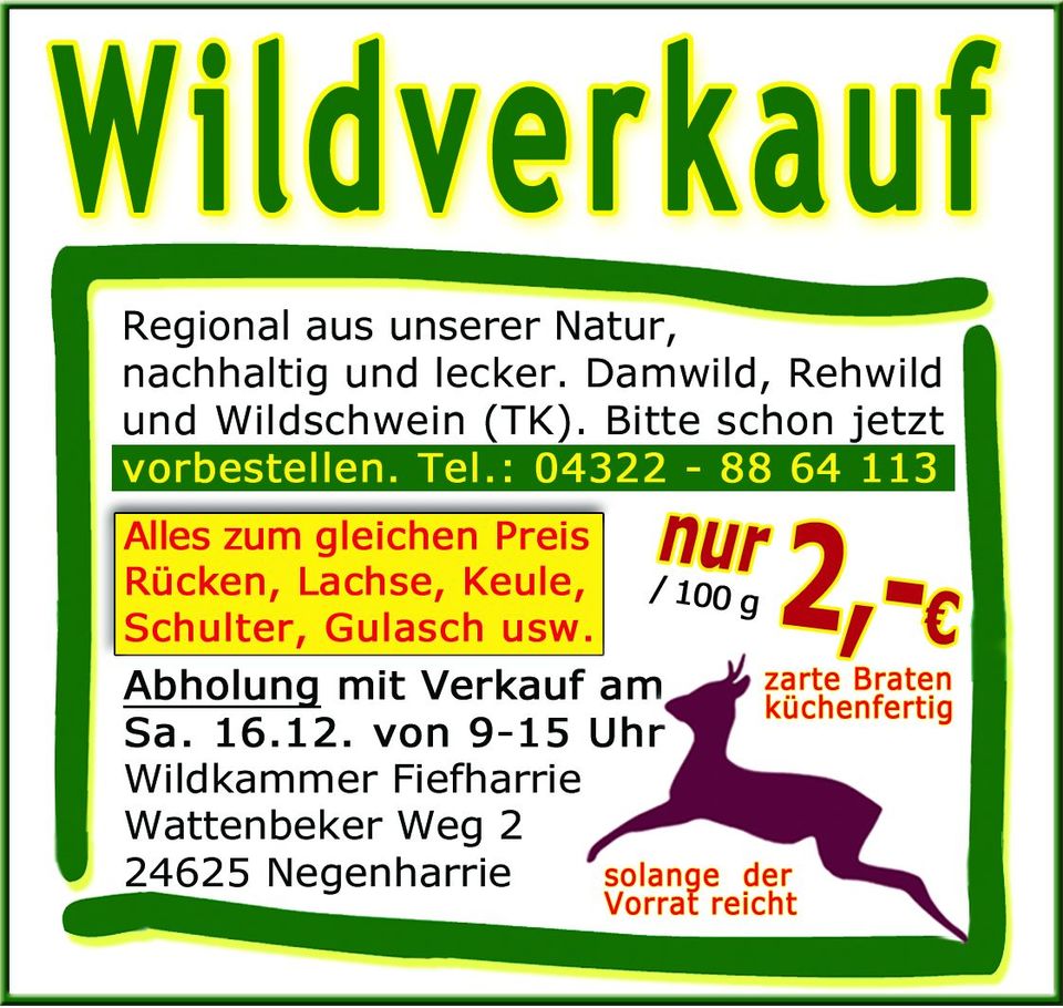 Wild Fleisch aus der Region Wildverkauf regional in Neumünster