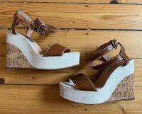 ZARA Trafaluc Plateau Sandalen Pumps Braun beige Leinen Lederimit Nordrhein-Westfalen - Rheine Vorschau