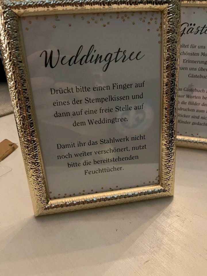 3 goldene Bilderrahmen, Beschriftungen Hochzeit, mülleimer, Deko in Leipzig