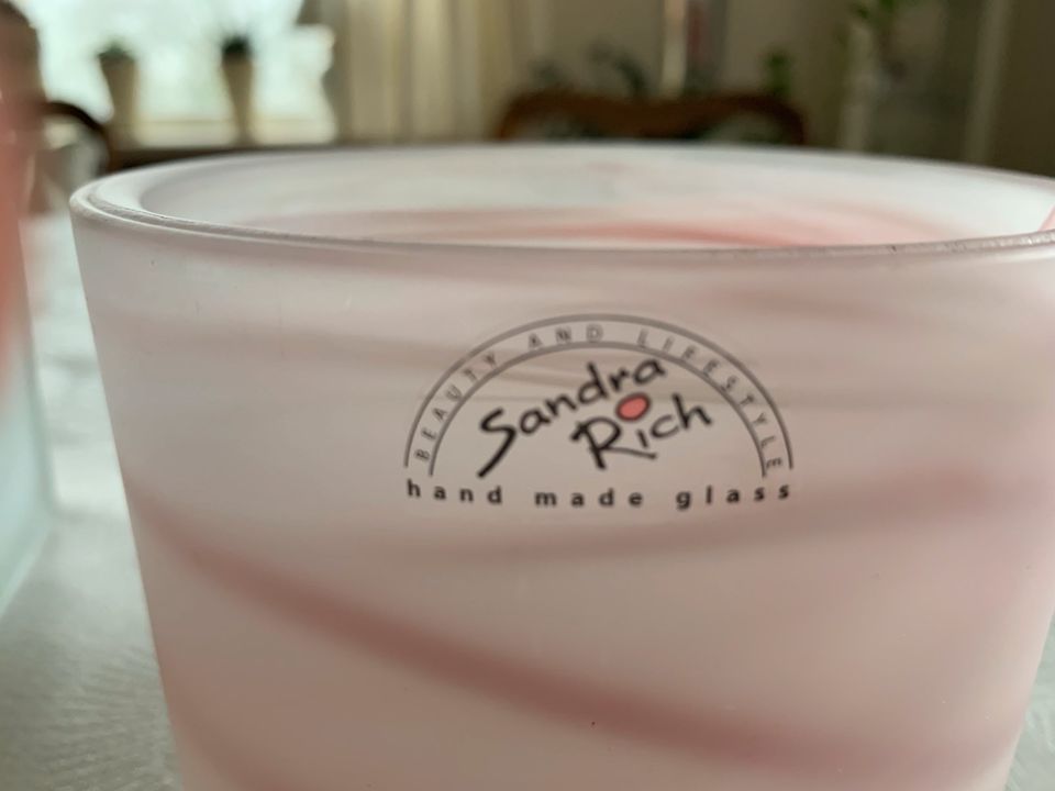 2 Teelichthalter weiß/ rose Glas handmade von Sandra Rich in Grundhof