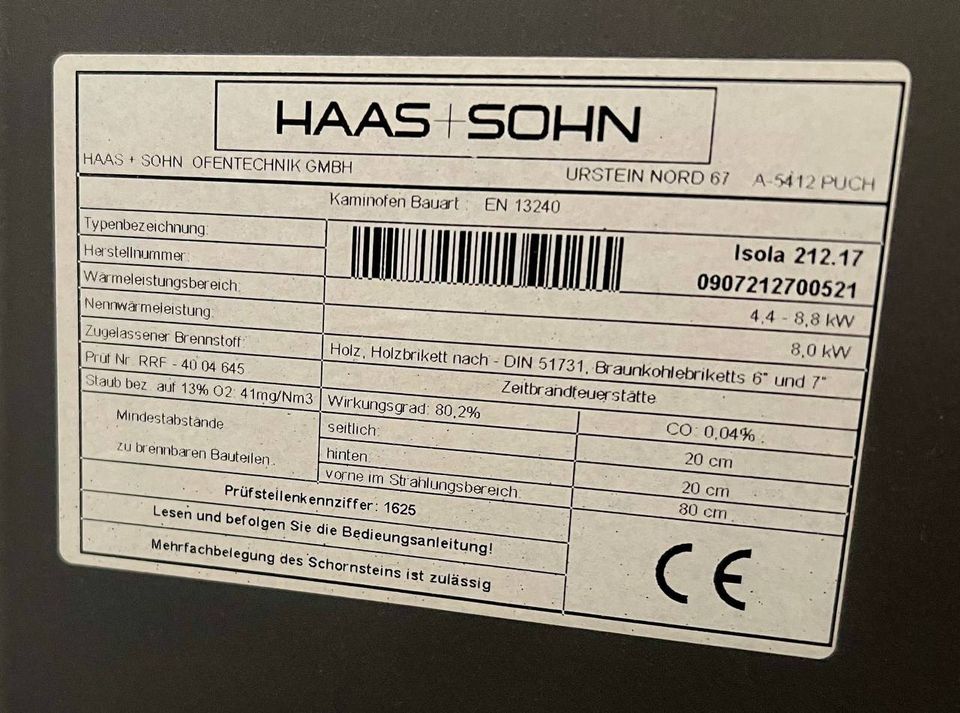 Neu: Haas + Sohn Kaminofen Isola 212.17 / 4,4 – 8,8 kW in Bornheim