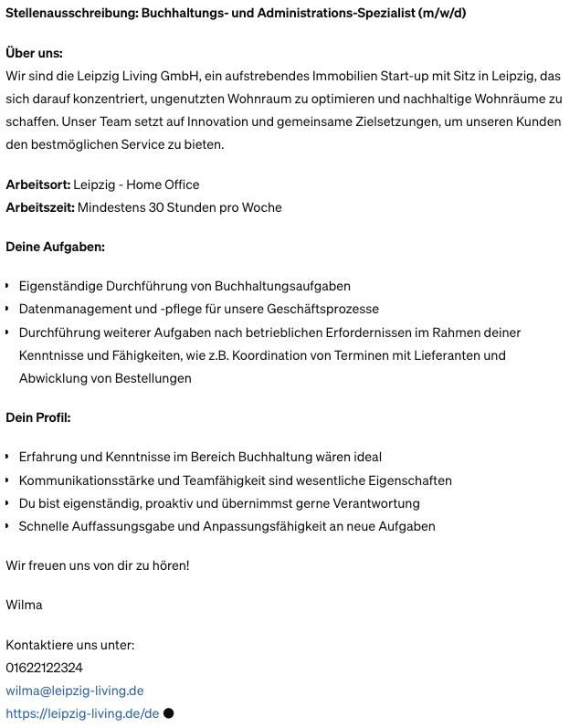 Buchhaltungs-/Adminstrations-Spezialist (m/w/d) in Leipzig