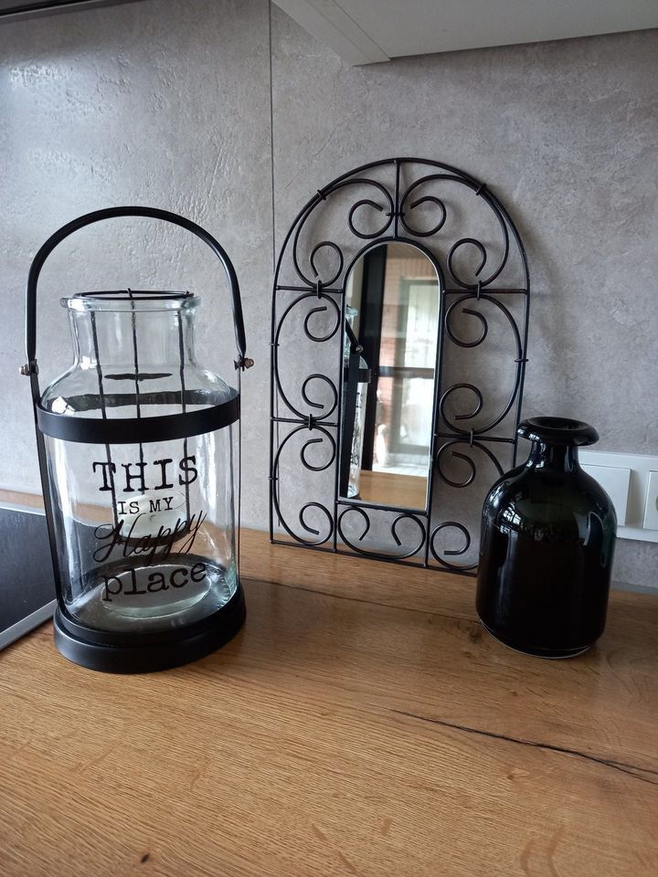 Dekoration Metall Glas Spiegel Windlicht Vase schwarz komplett in Lüdinghausen