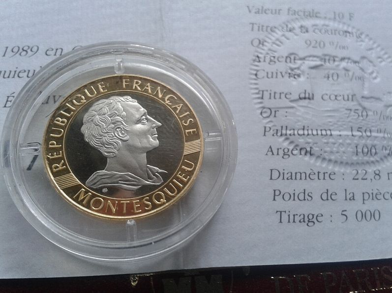 10 Francs 1989 PP Frankreich Montesqieu Gold Palladium Silber in München