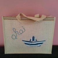 Geschenktasche Unikat Jutetasche Ahoi Papierboot Maritim Sylt - Westerland Vorschau