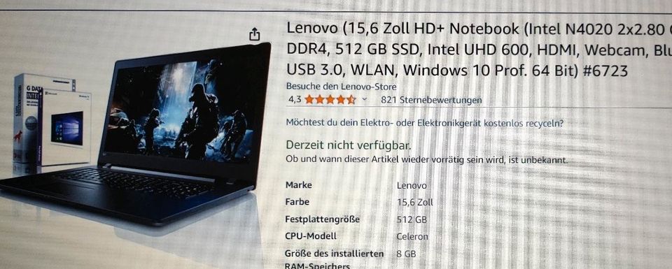 Lenovo Laptop Notebook 15,6 Zoll in Raisting