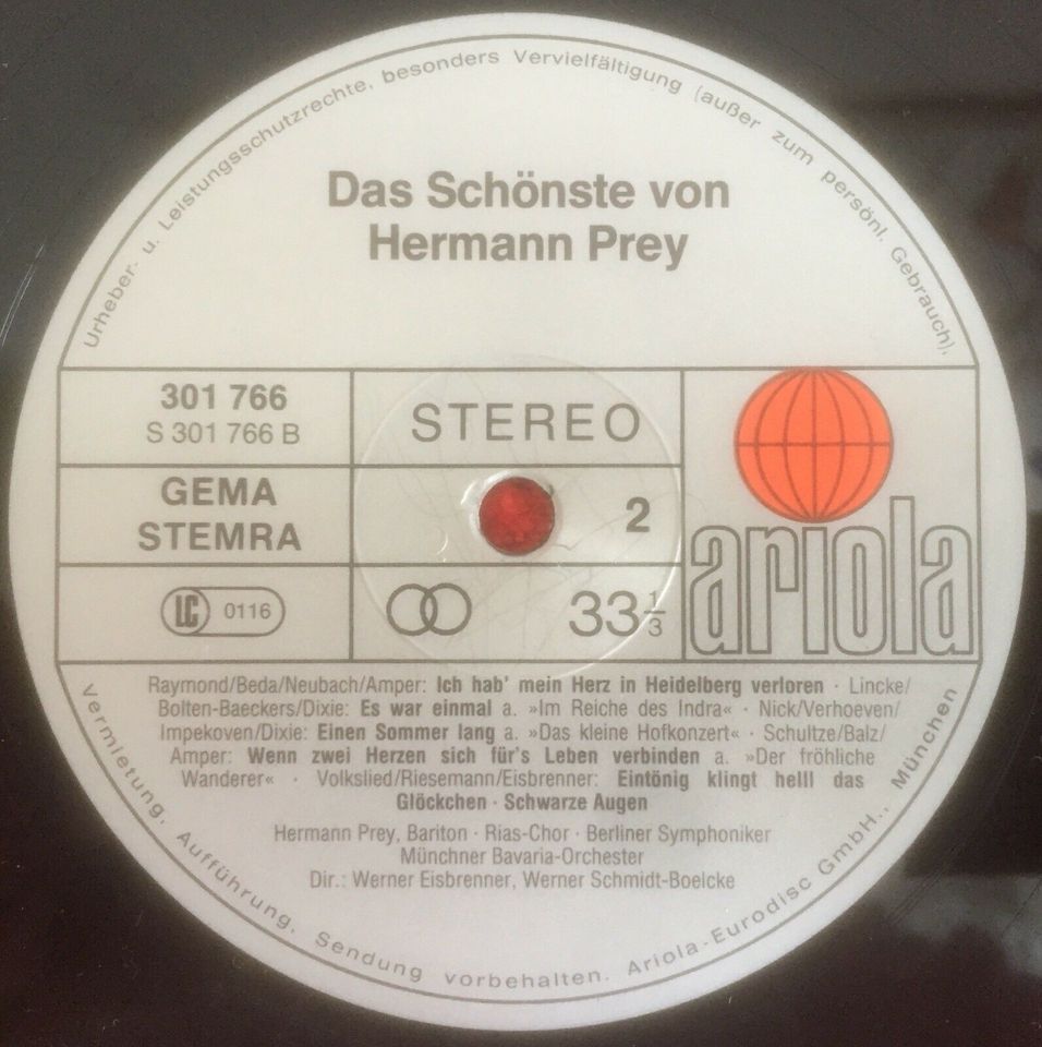 2 LP Schallplatte Vinyl Das Schönste von Hermann Prey in Ludwigshafen