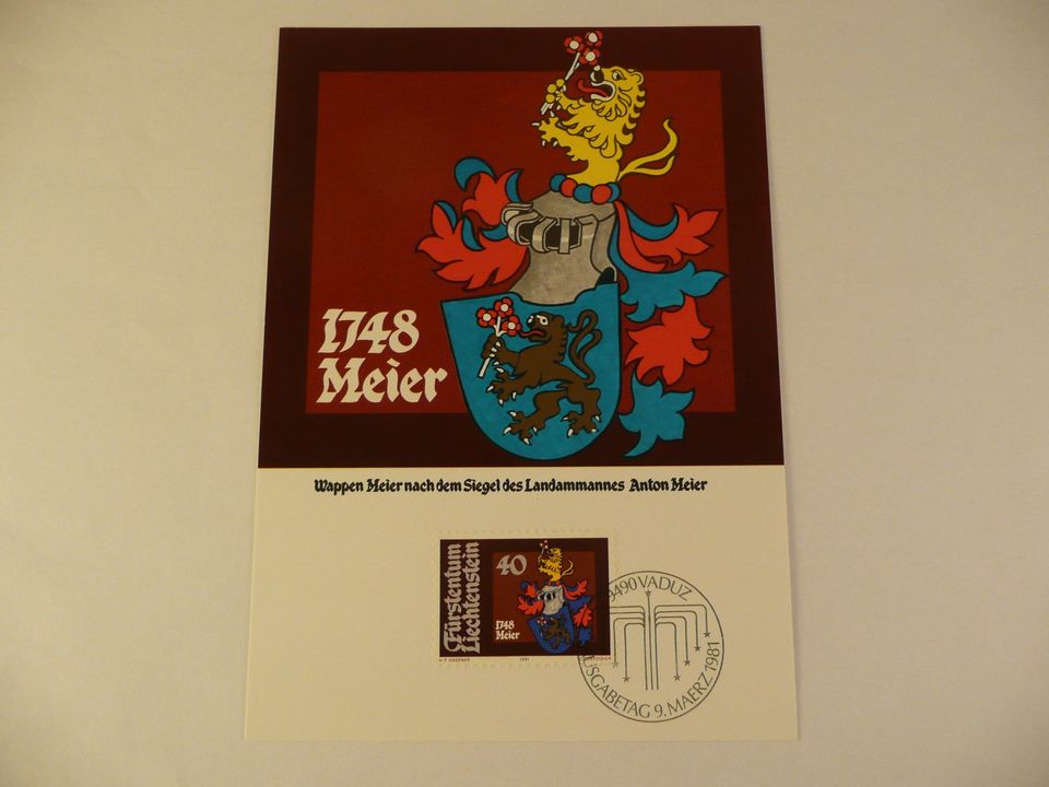 4 Liechtenstein Maximumkarten 1981, Nr.22, Landammännerwappen II in Bamberg