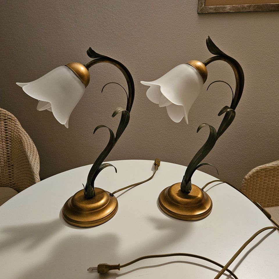 Deckenleuchte mit 2 Nachttischlampen - floral metall, koloriert in Maisach