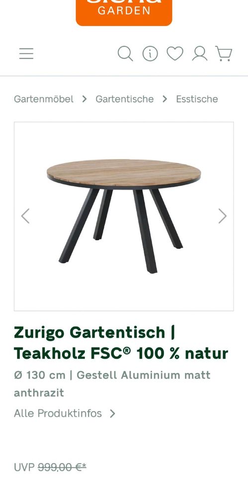 Siena Garden  Zurigo Dining Tisch Gartentisch Teakholz FSC® in Dülmen